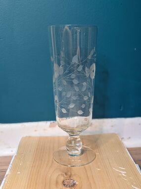 Etched Leaf Design Footed Glass